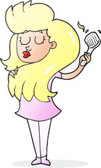freehand drawn cartoon woman brushing hair