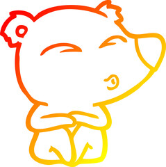 warm gradient line drawing of a cartoon whistling bear