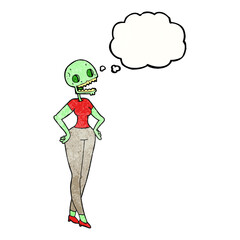 freehand drawn thought bubble textured cartoon zombie woman