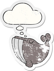 cartoon whale with thought bubble as a distressed worn sticker