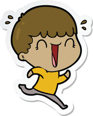 sticker of a laughing cartoon man running