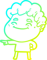 cold gradient line drawing of a cartoon friendly man