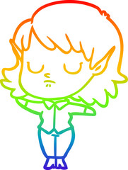 rainbow gradient line drawing of a cartoon elf girl