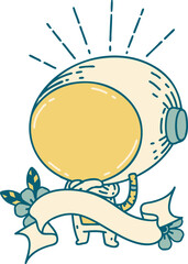 scroll banner with tattoo style astronaut