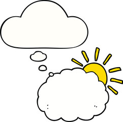 cartoon sun and cloud symbol with thought bubble