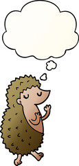 cartoon hedgehog with thought bubble in smooth gradient style