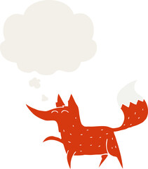 cartoon fox with thought bubble in retro style