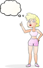 freehand drawn thought bubble cartoon happy gym woman
