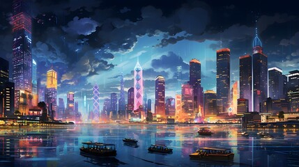 panoramic view of shanghai at night,China.