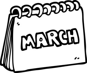 line drawing cartoon calendar showing month of march