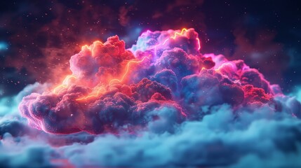 Fototapeta na wymiar A 3D render of a colorful cloud with glowing neon, symbolizing the unity of all living things