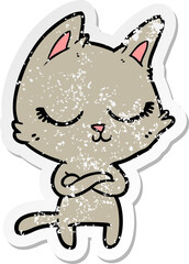 distressed sticker of a calm cartoon cat