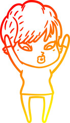 warm gradient line drawing of a cartoon woman