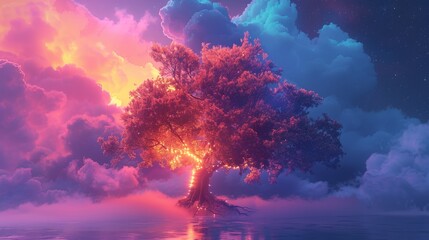 Obraz na płótnie Canvas A 3D render of a colorful cloud with glowing neon, symbolizing the essence of life