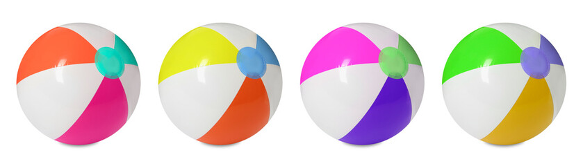 Bright beach balls isolated on white, set