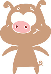 happy flat color style cartoon pig