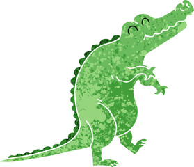 retro illustration style quirky cartoon crocodile