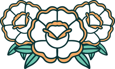 iconic tattoo style image of a bouquet of flowers