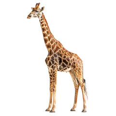 giraffe standing tall, full body, isolated.