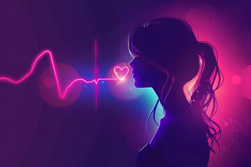 Artistic design of a beautiful woman with heartbeat diagram and a love symbol