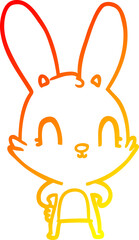 warm gradient line drawing of a cute cartoon rabbit