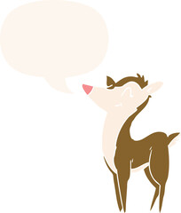 cartoon deer with speech bubble in retro style