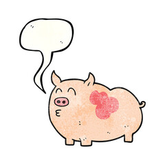 freehand speech bubble textured cartoon pig