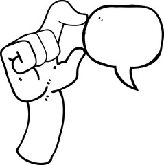 freehand drawn speech bubble cartoon hand making smallness gesture