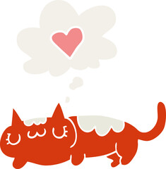 cartoon cat with thought bubble in retro style