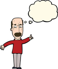 cartoon man issuing stern warning with thought bubble