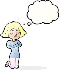 cartoon annoyed woman with thought bubble