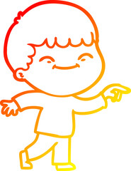 warm gradient line drawing of a cartoon smiling boy