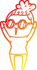 Fototapeta premium warm gradient line drawing of a cartoon woman wearing spectacles