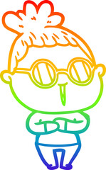 rainbow gradient line drawing of a cartoon woman wearing spectacles