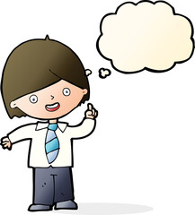 cartoon school boy answering question with thought bubble