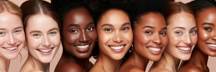 Portrait of young multiracial women standing together and smiling at camera