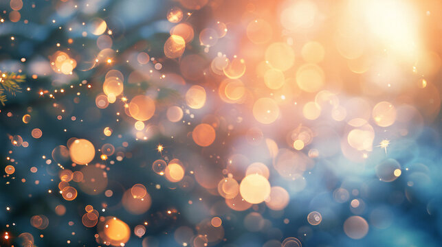 Dreamy bokeh lights with a sunset gradient, creating a magical, festive ambiance.