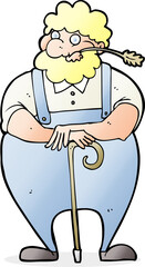 cartoon farmer leaning on walking stick