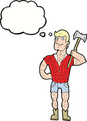 cartoon lumberjack with thought bubble