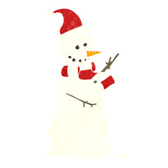 freehand retro cartoon snowman