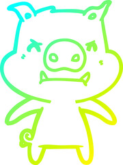 cold gradient line drawing of a angry cartoon pig