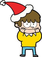 happy hand drawn line drawing of a man wearing santa hat