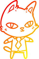 warm gradient line drawing of a cartoon cat in office clothes - 775975779