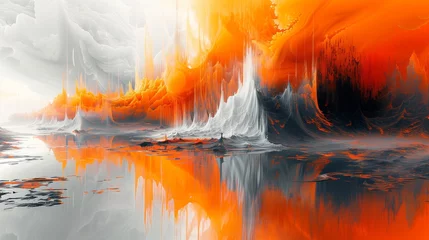 Tableaux ronds sur aluminium brossé Orange showcasing the beauty of chaos and order in an AI-generated abstract landscape