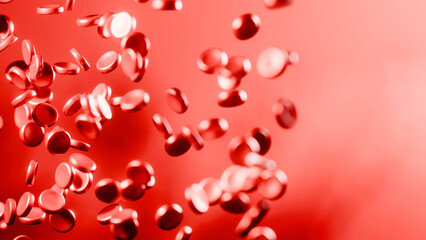 Red blood cells background with falling red blood cells. 3d illustration image.