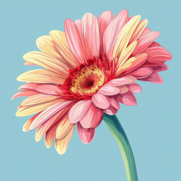 A delicate pink gerbera daisy stands out against a soothing blue background, exemplifying simplicity and grace.