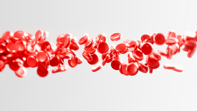 Red blood cells on a white background. 3d render illustration.