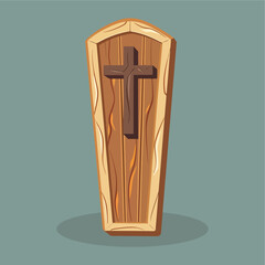wooden coffin with cross symb...