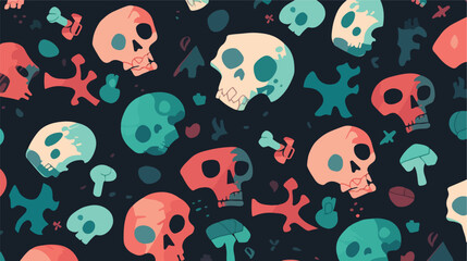 Skull and bones. Seamless pattern with flat design