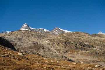 Landscape view of the snow-capped mountains in the alps of Switzerland